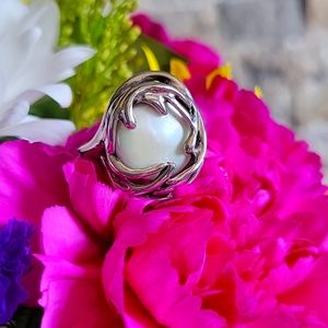 Hagit Gorali HG Vintage Israel 925 Sterling Silver White Pearl Ring Size 9.5